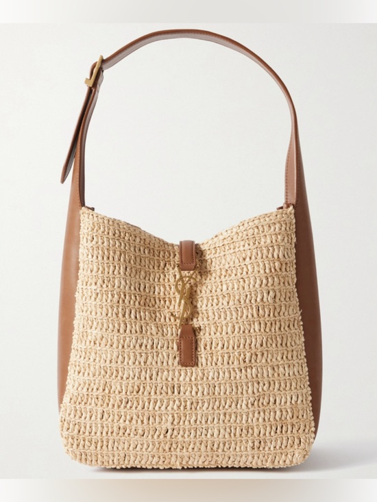 Saint Laurent Handbags - SAINT LAURENT Le 5 A 7 small leather and raffia hobo shoulder bag
